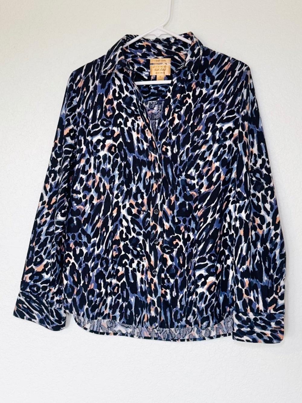 Investments Christine Gold Label Button Down Blouse Women's 12 Blue 100% Cotton